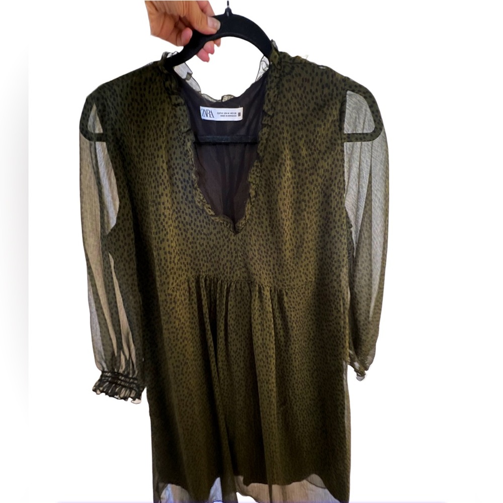 Zara green leopard pattern dress